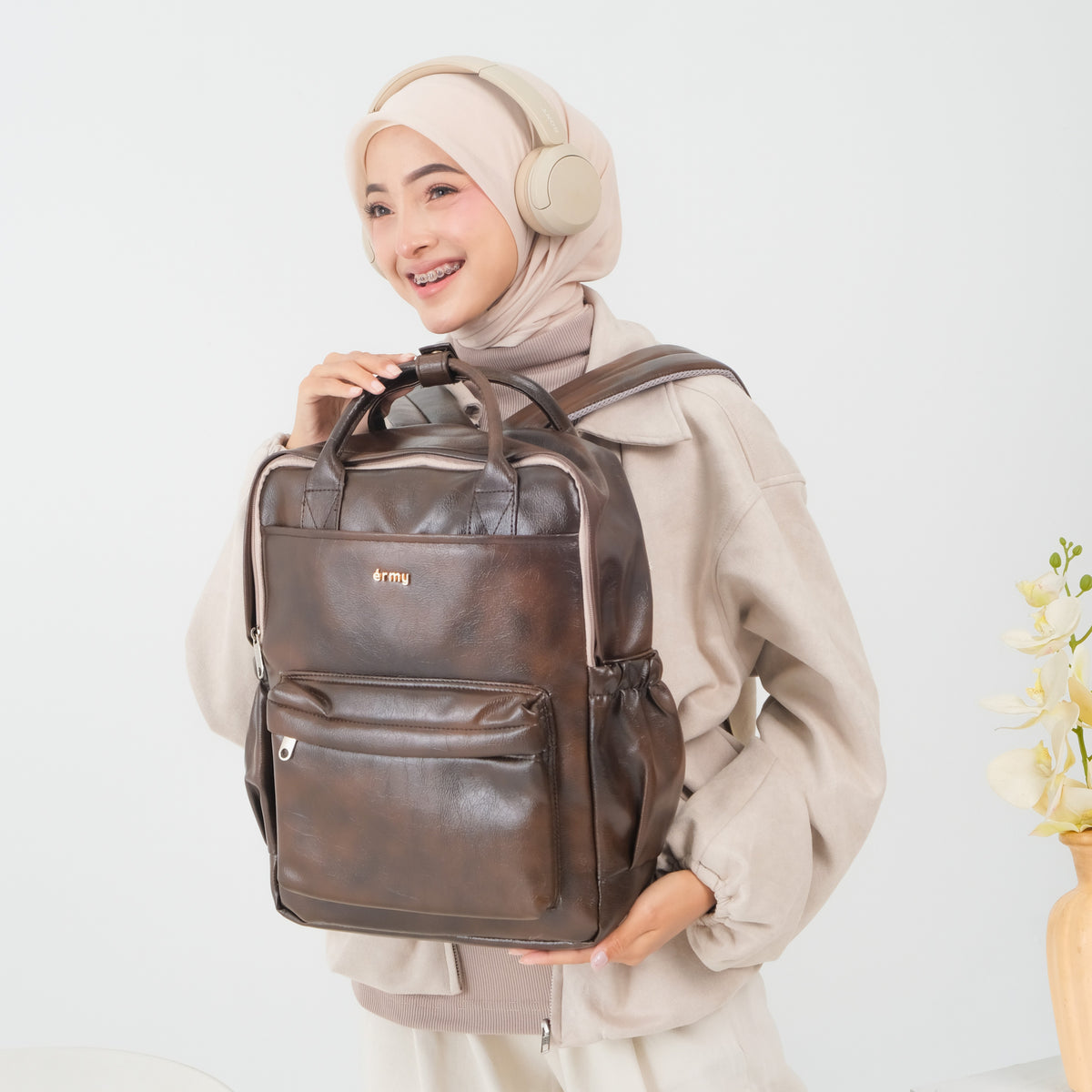 ERMY - Aily Tas Ransel Wanita 2 in 1 New Material Backpack Sekolah Tas Laptop Kuliah Waterproof