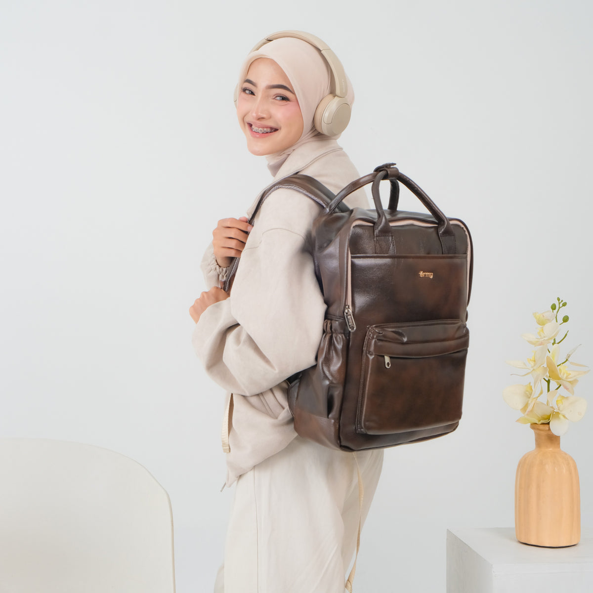 ERMY - Aily Tas Ransel Wanita 2 in 1 New Material Backpack Sekolah Tas Laptop Kuliah Waterproof