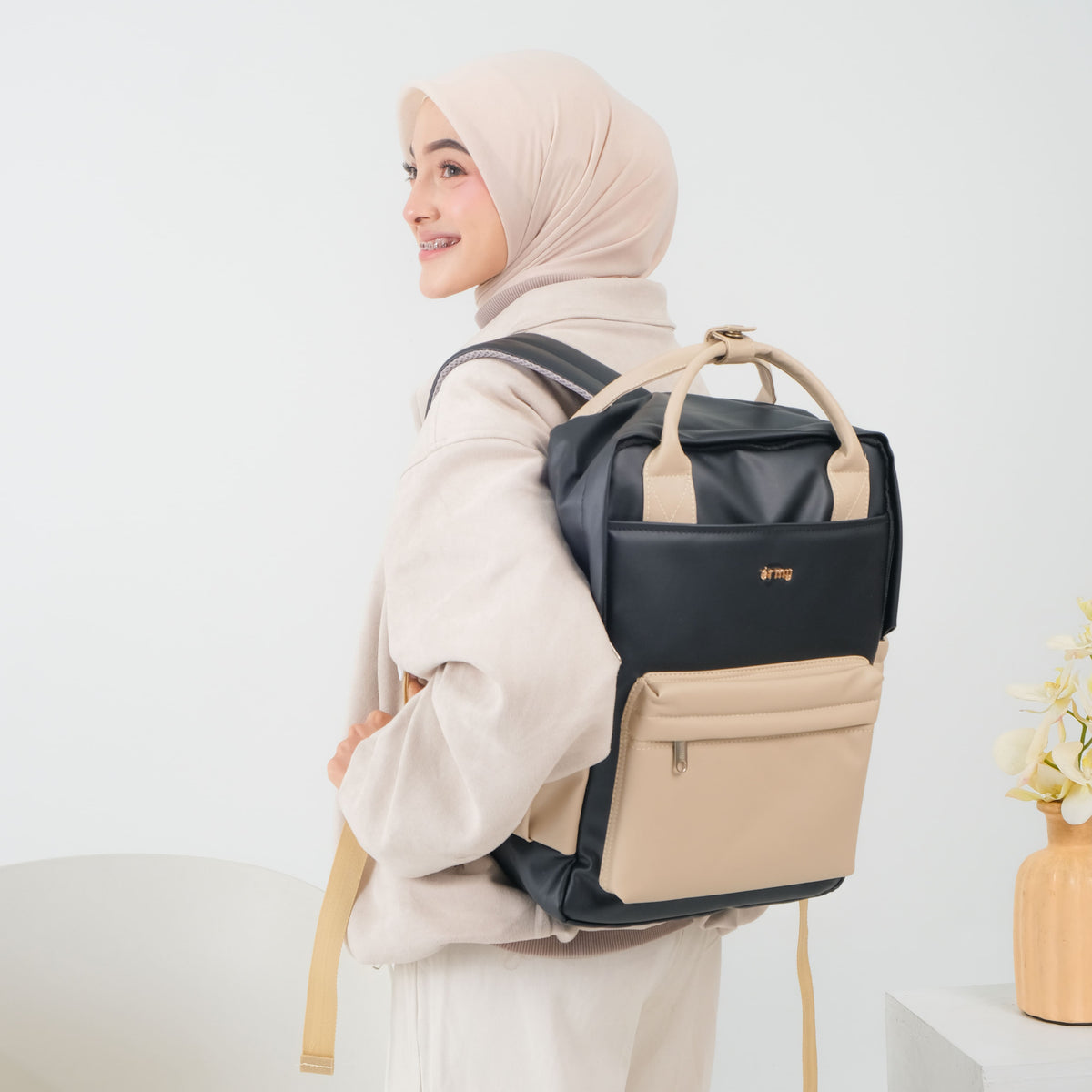 ERMY - Aily Tas Ransel Wanita 2 in 1 Mix Color Backpack Sekolah Tas Laptop Kuliah Waterproof