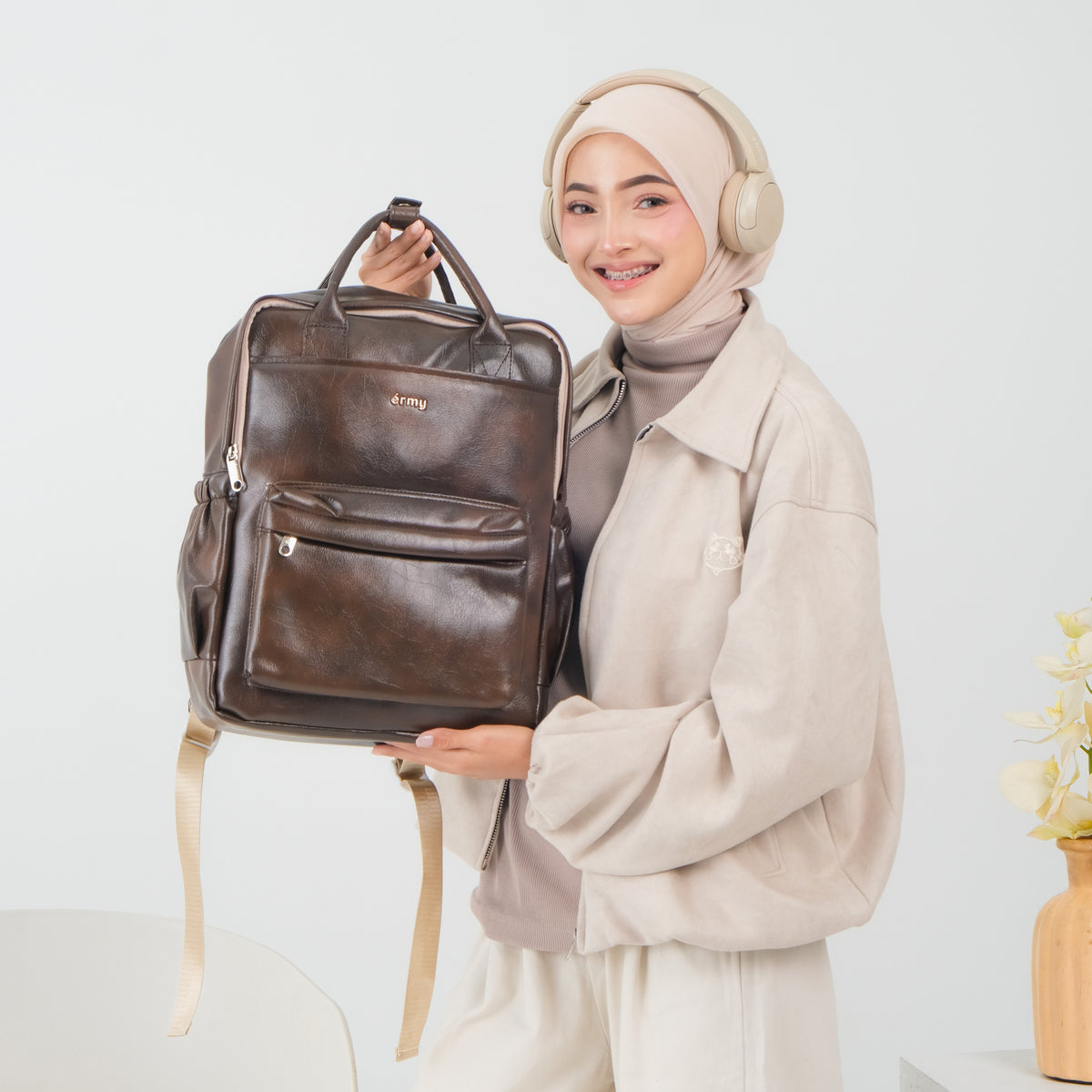 ERMY - Aily Tas Ransel Wanita 2 in 1 New Material Backpack Sekolah Tas Laptop Kuliah Waterproof