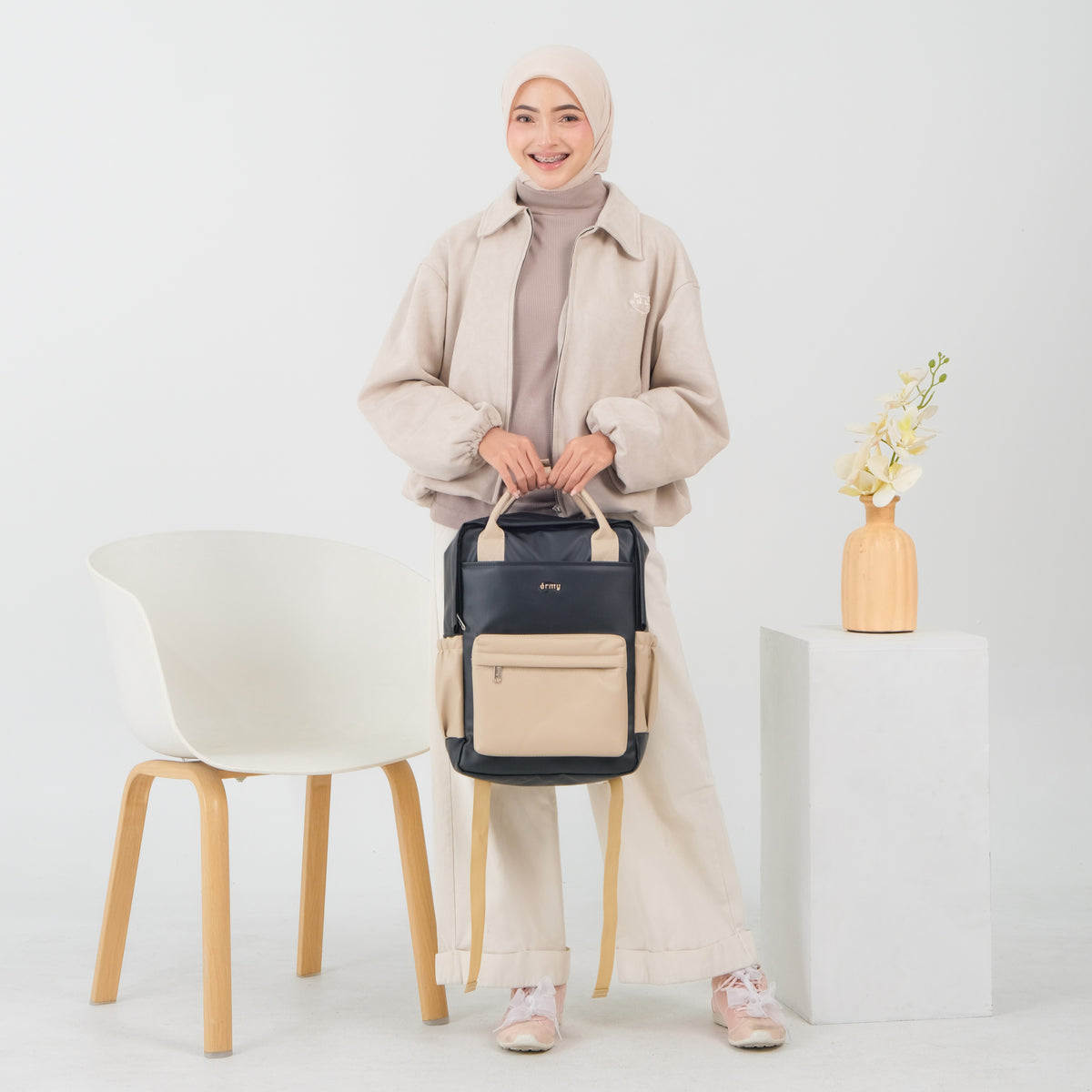 ERMY - Aily Tas Ransel Wanita 2 in 1 Mix Color Backpack Sekolah Tas Laptop Kuliah Waterproof