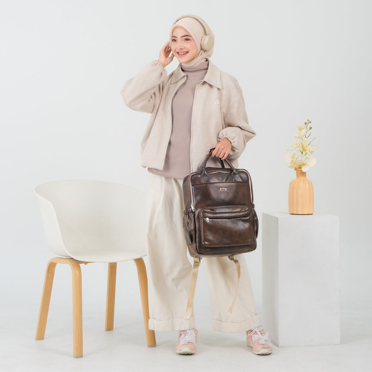 ERMY - Aily Tas Ransel Wanita 2 in 1 New Material Backpack Sekolah Tas Laptop Kuliah Waterproof