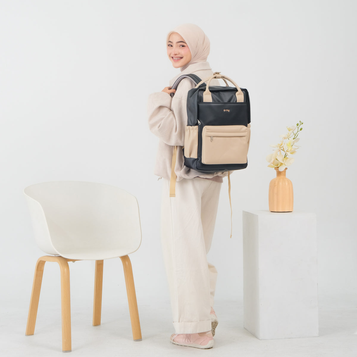ERMY - Aily Tas Ransel Wanita 2 in 1 Mix Color Backpack Sekolah Tas Laptop Kuliah Waterproof